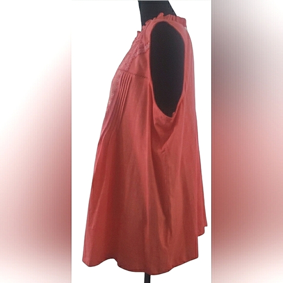 Boho Orange Cotton Knit Embroidered Lace V-Neck Sleeveless Swing Tank Top - Picture 5 of 8